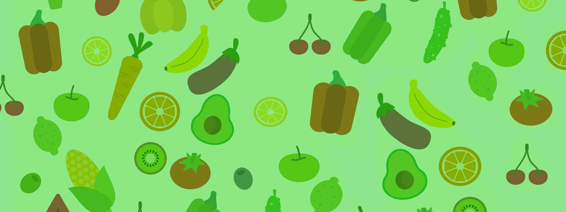 Grafiken von Obst und Gemüse.