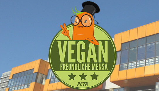 PETA-Aktionslogo, Hauptmensa im Hintergrund