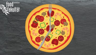 Pizza mit Gabel und Messer