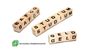 Wortwürfel mit den Begriffen BAföG, Geld und Studium