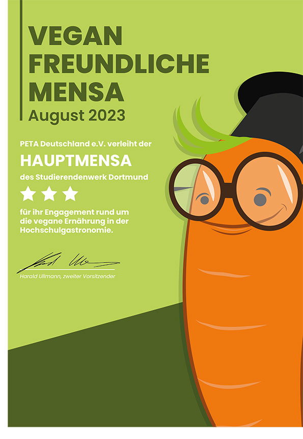 PETA-Urkunde 2023 veganfreundliche Mensa