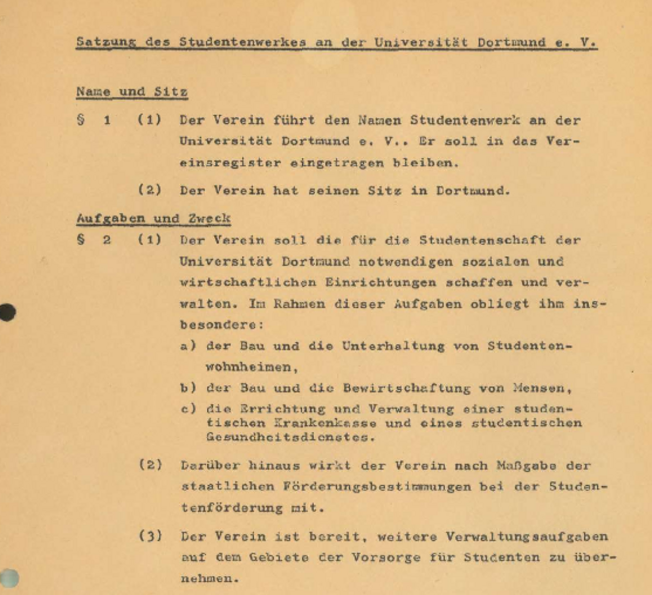Foto der ersten Satzung des Studierendenwerks